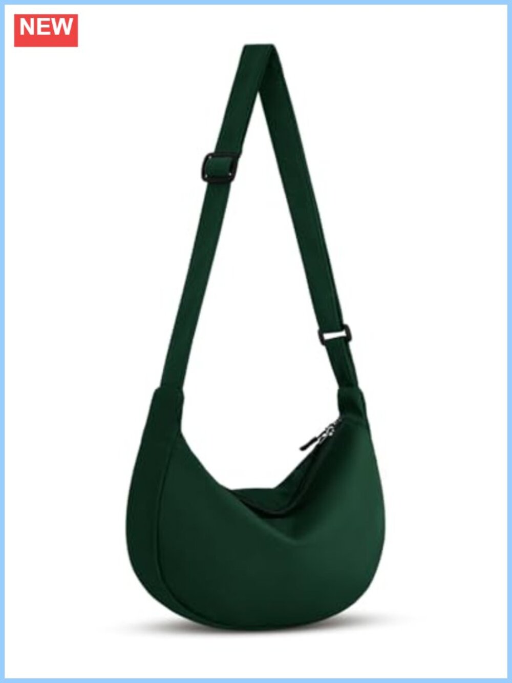 Unisex Nylon Crescent Crossbody Bag Adjustable Strap Double Zipper Waterproof